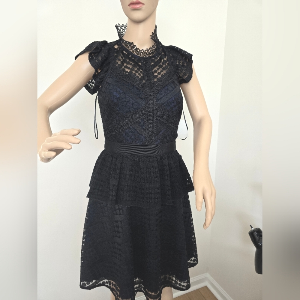Chelsea28 black navy eyelet dress